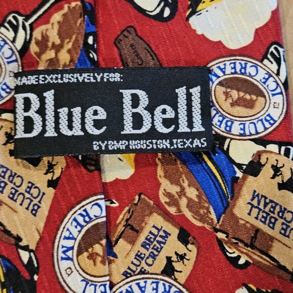 Blue Bell Tie Ice Cream Rare 100% Silk Rare Buffalo Bay Red Scoop Logo - Picture 6 of 6